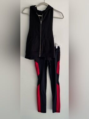 Balera Hip Hop Dance Costume - Black Zip Vest & Red Chevron Stripe Leggings